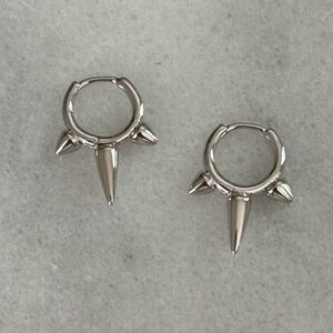 New Drop! Sterling Silver Spike Huggie Hoop Earrings Brand New